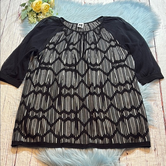 MISSONI Abstract Semi Sheer Black White Knit Top - Picture 1 of 10